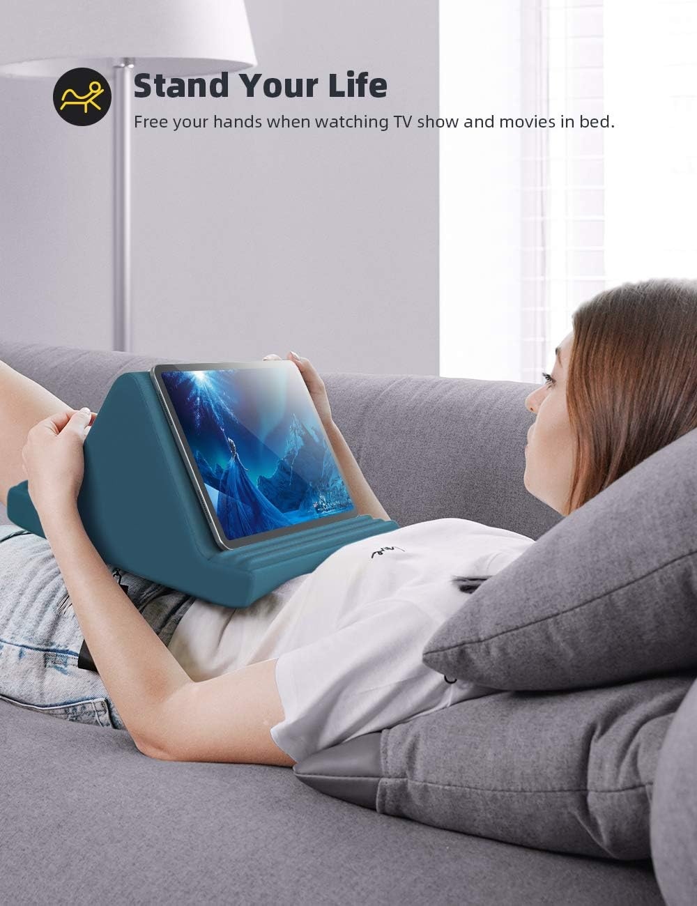image:imageLamicall Tablet Pillow Stand iPad Bed Soft Holder for Lap 6 Viewing Angles Soft Relieve Neck Fatigue 6 Viewing Angles Sofa Tablet Dock for 413 iPad Pro Air Mini Kindle Galaxy Tab EReader GiftsBlackish Green
