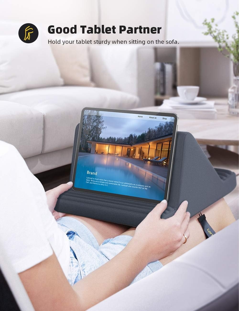 image:imageLamicall Tablet Pillow Stand iPad Bed Soft Holder for Lap 6 Viewing Angles Soft Relieve Neck Fatigue 6 Viewing Angles Sofa Tablet Dock for 413 iPad Pro Air Mini Kindle Galaxy Tab EReader GiftsGrey