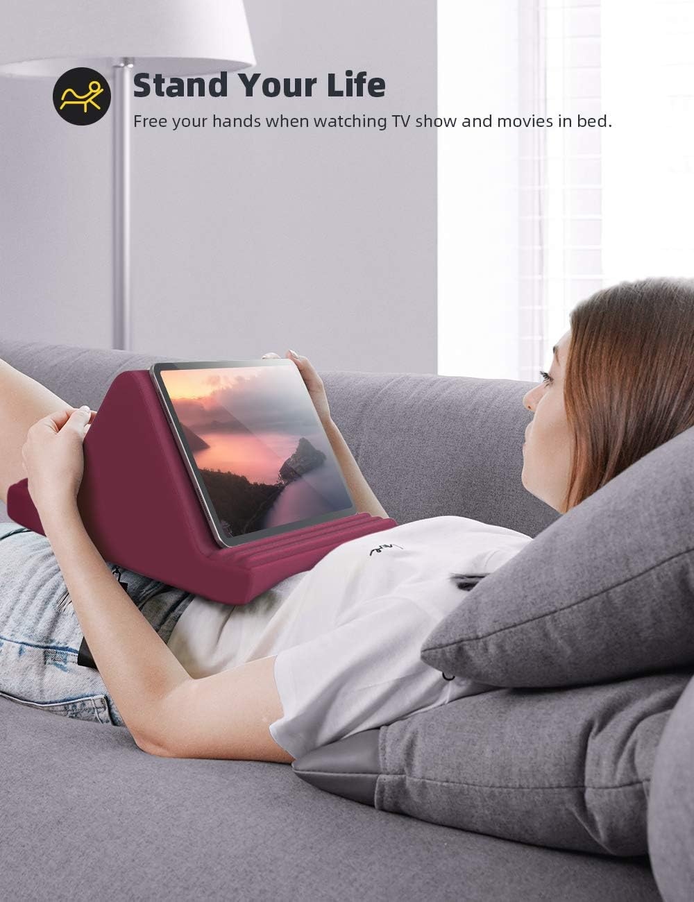 image:imageLamicall Tablet Pillow Stand iPad Bed Soft Holder for Lap 6 Viewing Angles Soft Relieve Neck Fatigue 6 Viewing Angles Sofa Tablet Dock for 413 iPad Pro Air Mini Kindle Galaxy Tab EReader GiftsPurplish Red
