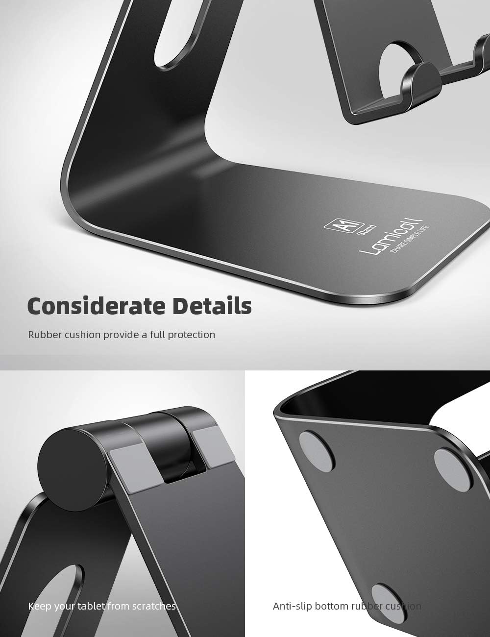 image:imageLamicall Tablet Stand Holder for Desk Adjustable Stand for 413 Tablets MultiAngle All Aluminum Adjustable Tablet Dock Gifts for iPad Pro Air Mini Kindle Fire Galaxy Tabs Phones AccessoriesBlack