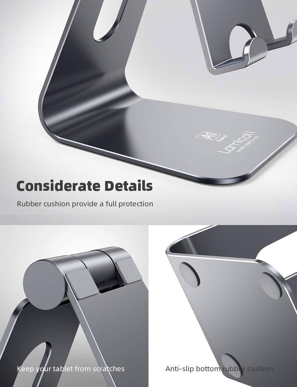 image:imageLamicall Tablet Stand Holder for Desk Adjustable Stand for 413 Tablets MultiAngle All Aluminum Adjustable Tablet Dock Gifts for iPad Pro Air Mini Kindle Fire Galaxy Tabs Phones AccessoriesGrey