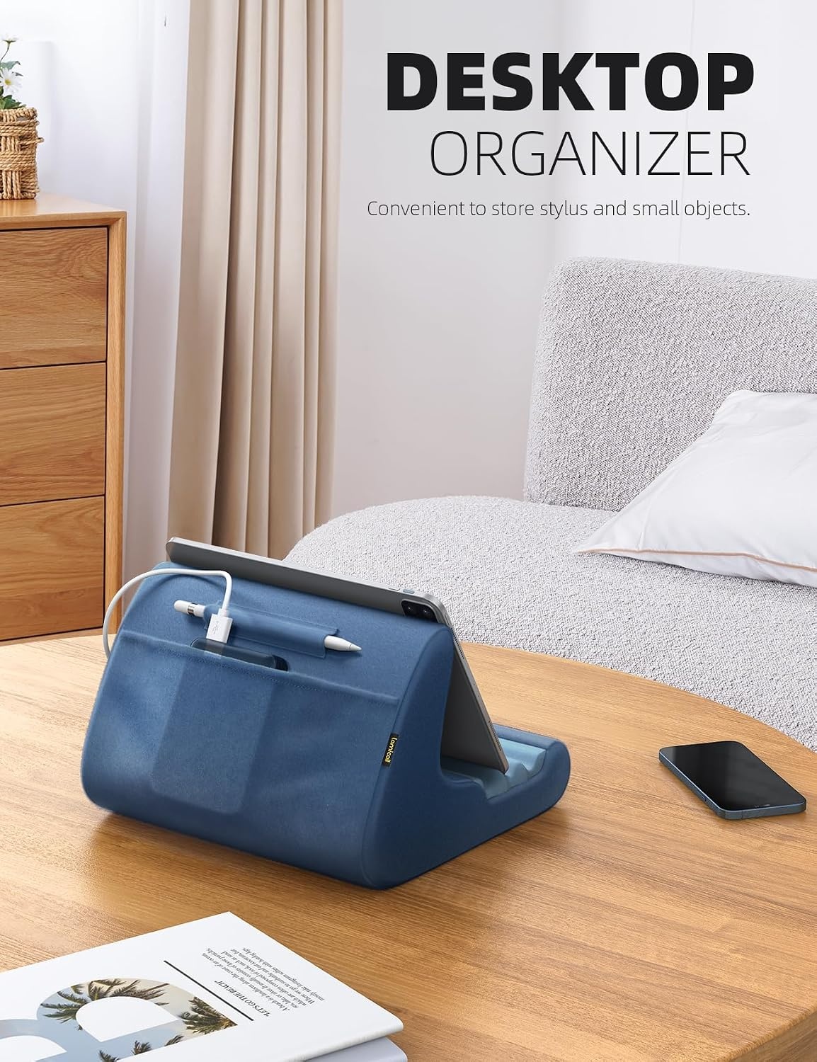 image:imageLamicall Tablet Stand Pillow Holder Tablet Pillow Soft Pad for Bed Tablet Lap Stand with Stylus Mount amp Pocket for iPad Pro 129 Air Mini Kindle Galaxy Tab and 413 Devices GrayRoyal Blue