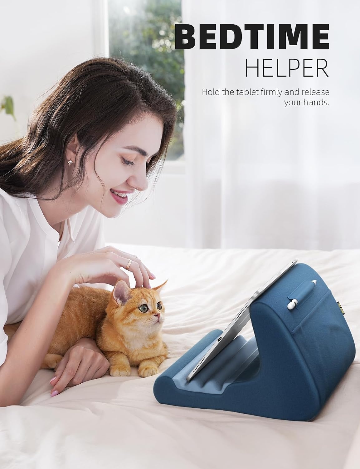 image:imageLamicall Tablet Stand Pillow Holder Tablet Pillow Soft Pad for Bed Tablet Lap Stand with Stylus Mount amp Pocket for iPad Pro 129 Air Mini Kindle Galaxy Tab and 413 Devices GrayRoyal Blue