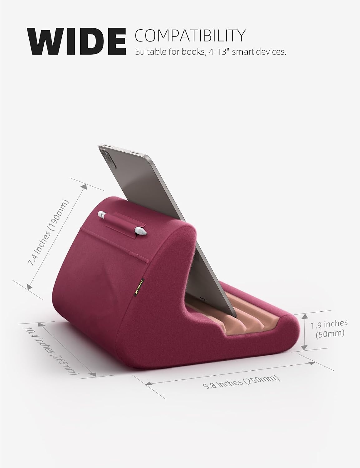 image:imageLamicall Tablet Stand Pillow Holder Tablet Pillow Soft Pad for Bed Tablet Lap Stand with Stylus Mount amp Pocket for iPad Pro 129 Air Mini Kindle Galaxy Tab and 413 Devices GrayDark Red