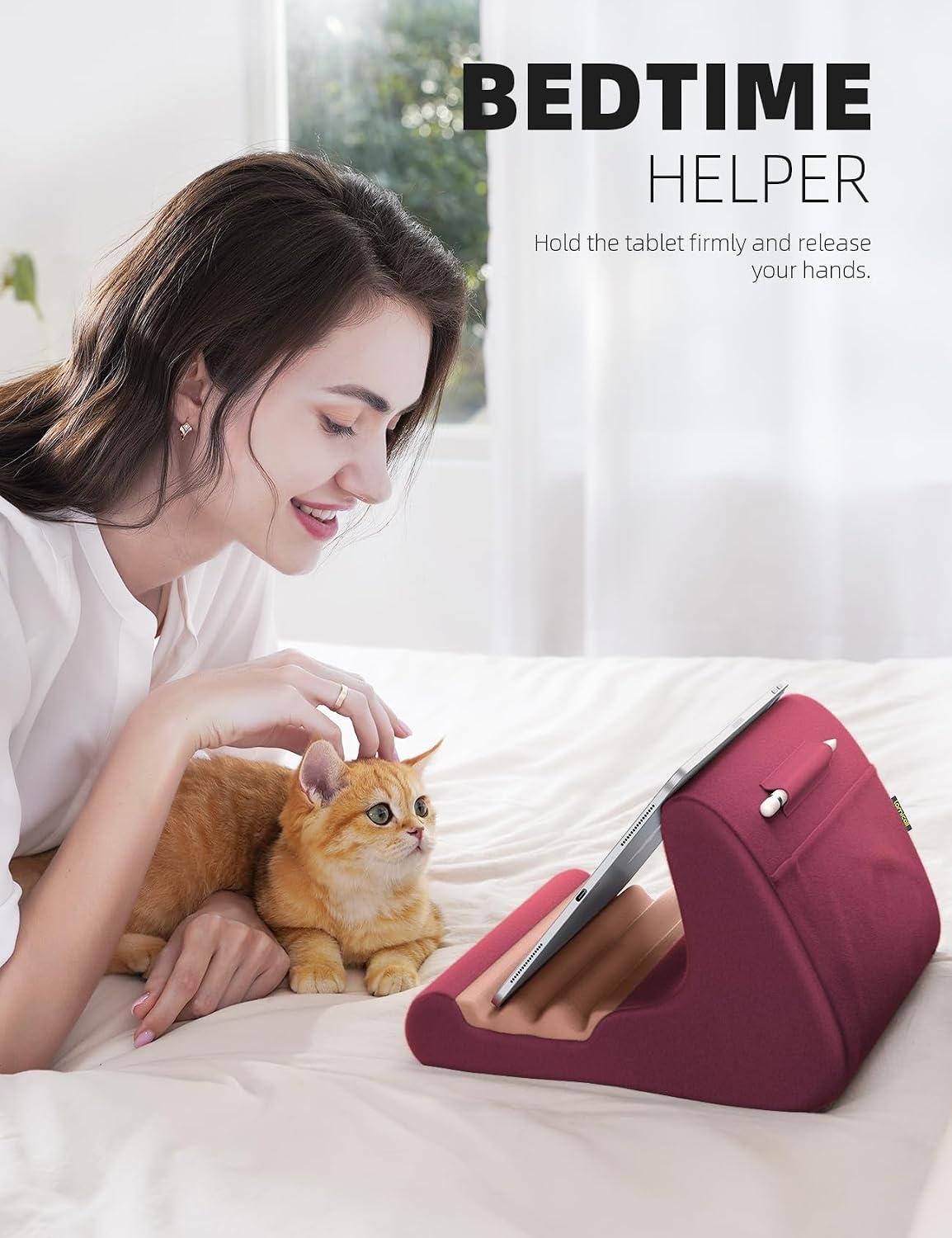 image:imageLamicall Tablet Stand Pillow Holder Tablet Pillow Soft Pad for Bed Tablet Lap Stand with Stylus Mount amp Pocket for iPad Pro 129 Air Mini Kindle Galaxy Tab and 413 Devices GrayDark Red