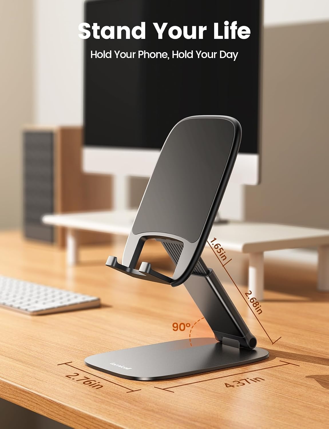 image:imageLamicall UltraThin Phone Holder for Desk Purple Office Desk Accessories Dark Purple Desk Office Supplies Decor Desktop Cellphone Stand Office Must Have for iPhone 17 16 Pro Max Gifts for WomenABlack