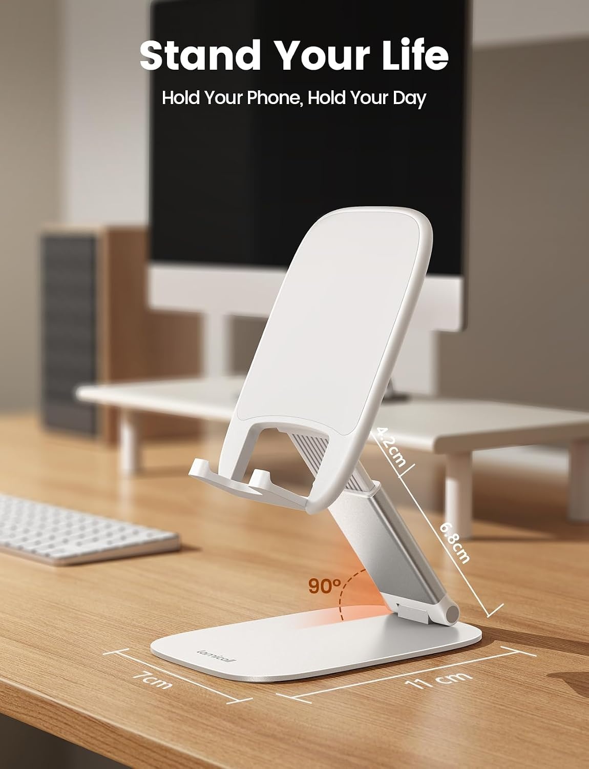 image:imageLamicall UltraThin Phone Holder for Desk Purple Office Desk Accessories Dark Purple Desk Office Supplies Decor Desktop Cellphone Stand Office Must Have for iPhone 17 16 Pro Max Gifts for WomenBWhite