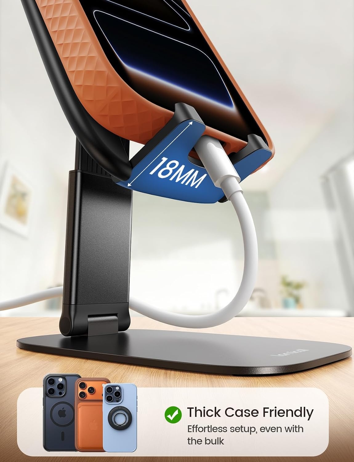 image:imageLamicall UltraThin Phone Holder for Desk Purple Office Desk Accessories Dark Purple Desk Office Supplies Decor Desktop Cellphone Stand Office Must Have for iPhone 17 16 Pro Max Gifts for WomenABlack
