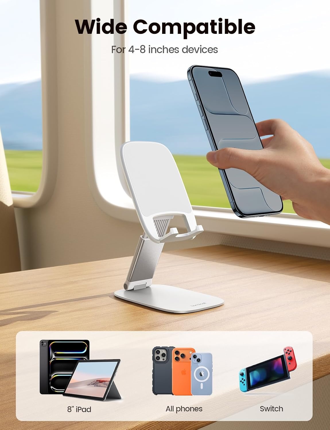 image:imageLamicall UltraThin Phone Holder for Desk Purple Office Desk Accessories Dark Purple Desk Office Supplies Decor Desktop Cellphone Stand Office Must Have for iPhone 17 16 Pro Max Gifts for WomenBWhite