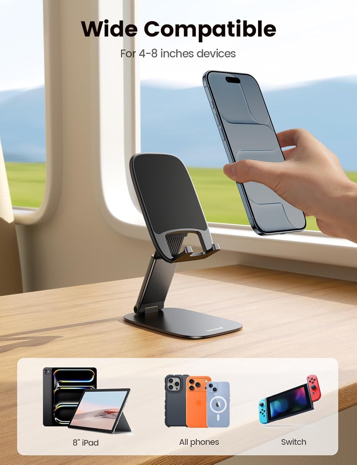 image:imageLamicall UltraThin Phone Holder for Desk Purple Office Desk Accessories Dark Purple Desk Office Supplies Decor Desktop Cellphone Stand Office Must Have for iPhone 17 16 Pro Max Gifts for WomenABlack