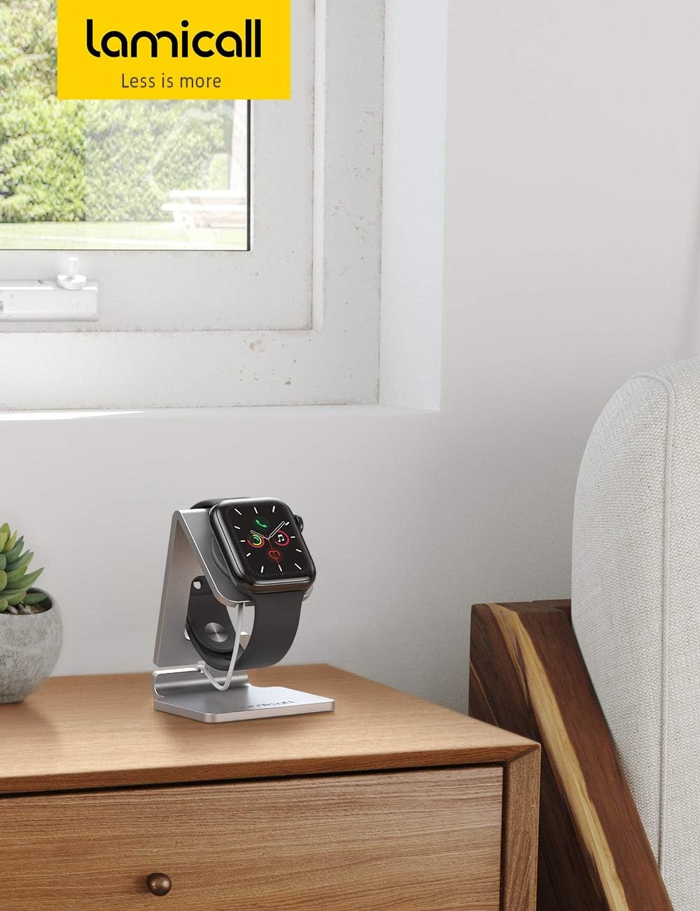 image:imageLamicall Watch Stand for Apple Watch Magnetic Fast Charger Aluminum Alloy Desk Charging Stand Holder Dock for iWatch SE3 SE2 Ultra 3 Series 11 10 9 8 7 6 5 4946454442414038mmSliver
