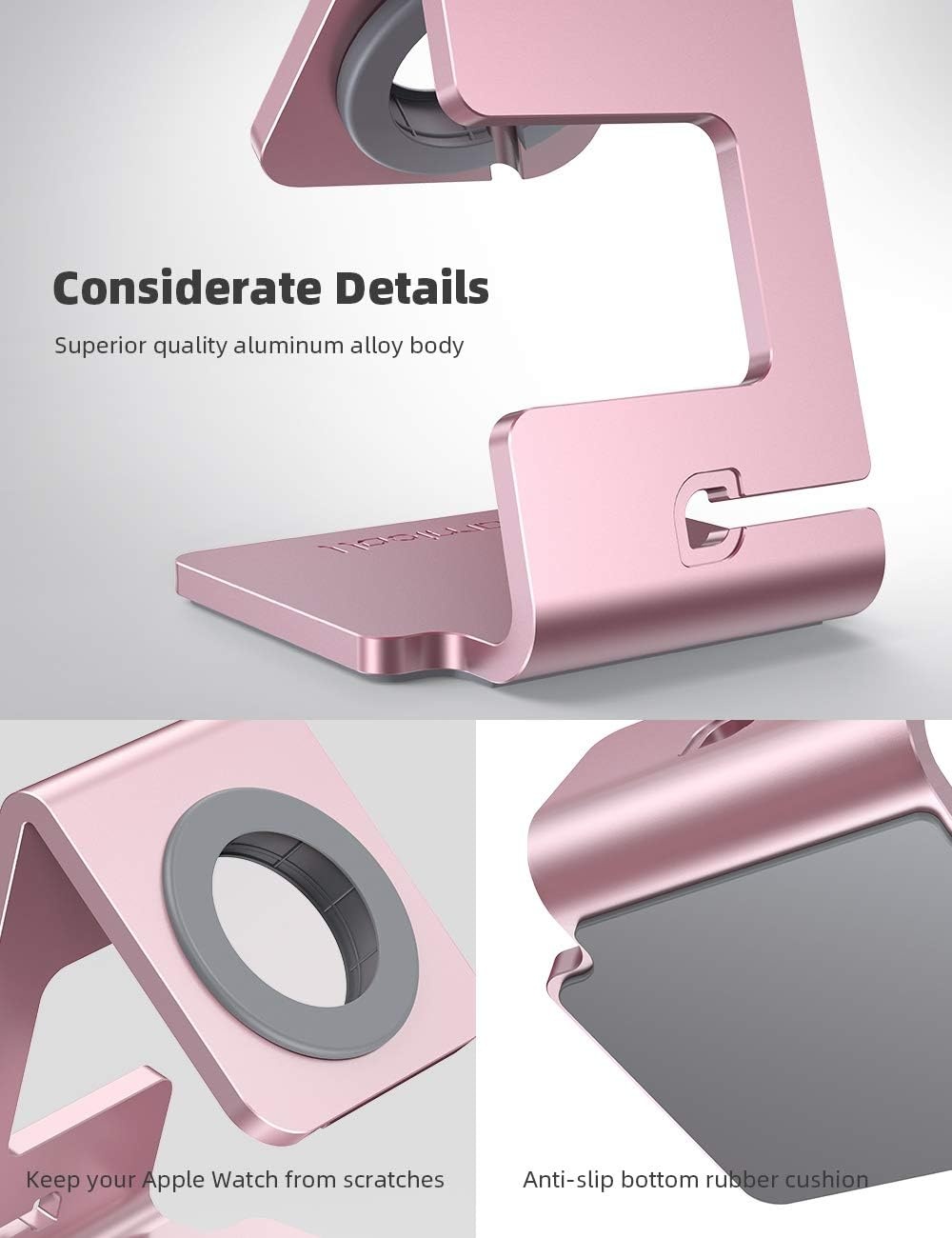 image:imageLamicall Watch Stand for Apple Watch Magnetic Fast Charger Aluminum Alloy Desk Charging Stand Holder Dock for iWatch SE3 SE2 Ultra 3 Series 11 10 9 8 7 6 5 4946454442414038mmRose Gold