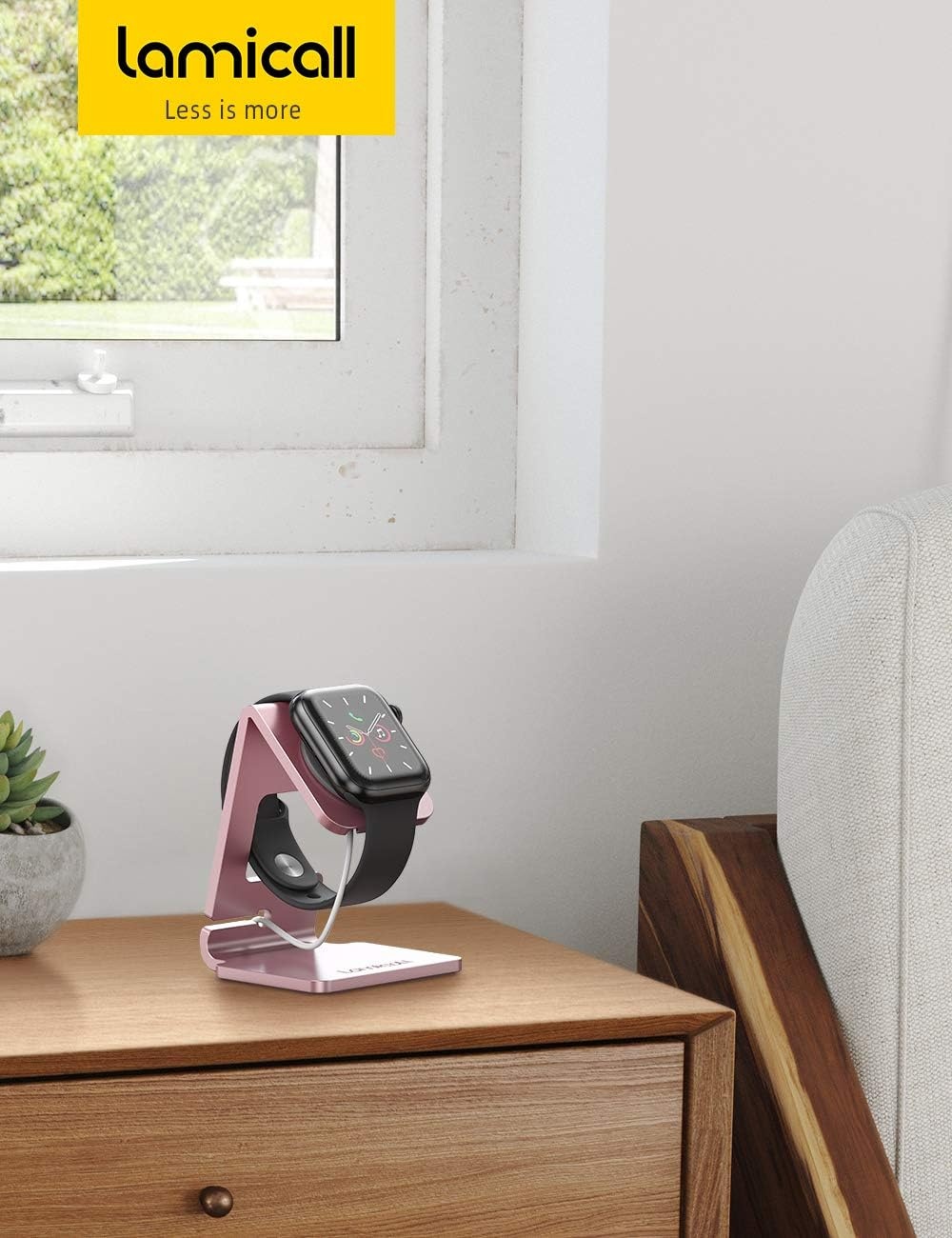 image:imageLamicall Watch Stand for Apple Watch Magnetic Fast Charger Aluminum Alloy Desk Charging Stand Holder Dock for iWatch SE3 SE2 Ultra 3 Series 11 10 9 8 7 6 5 4946454442414038mmRose Gold