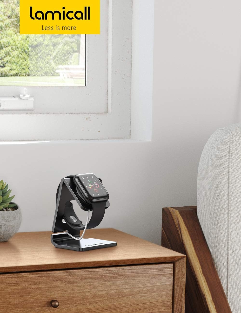 image:imageLamicall Watch Stand for Apple Watch Magnetic Fast Charger Aluminum Alloy Desk Charging Stand Holder Dock for iWatch SE3 SE2 Ultra 3 Series 11 10 9 8 7 6 5 4946454442414038mm1Black