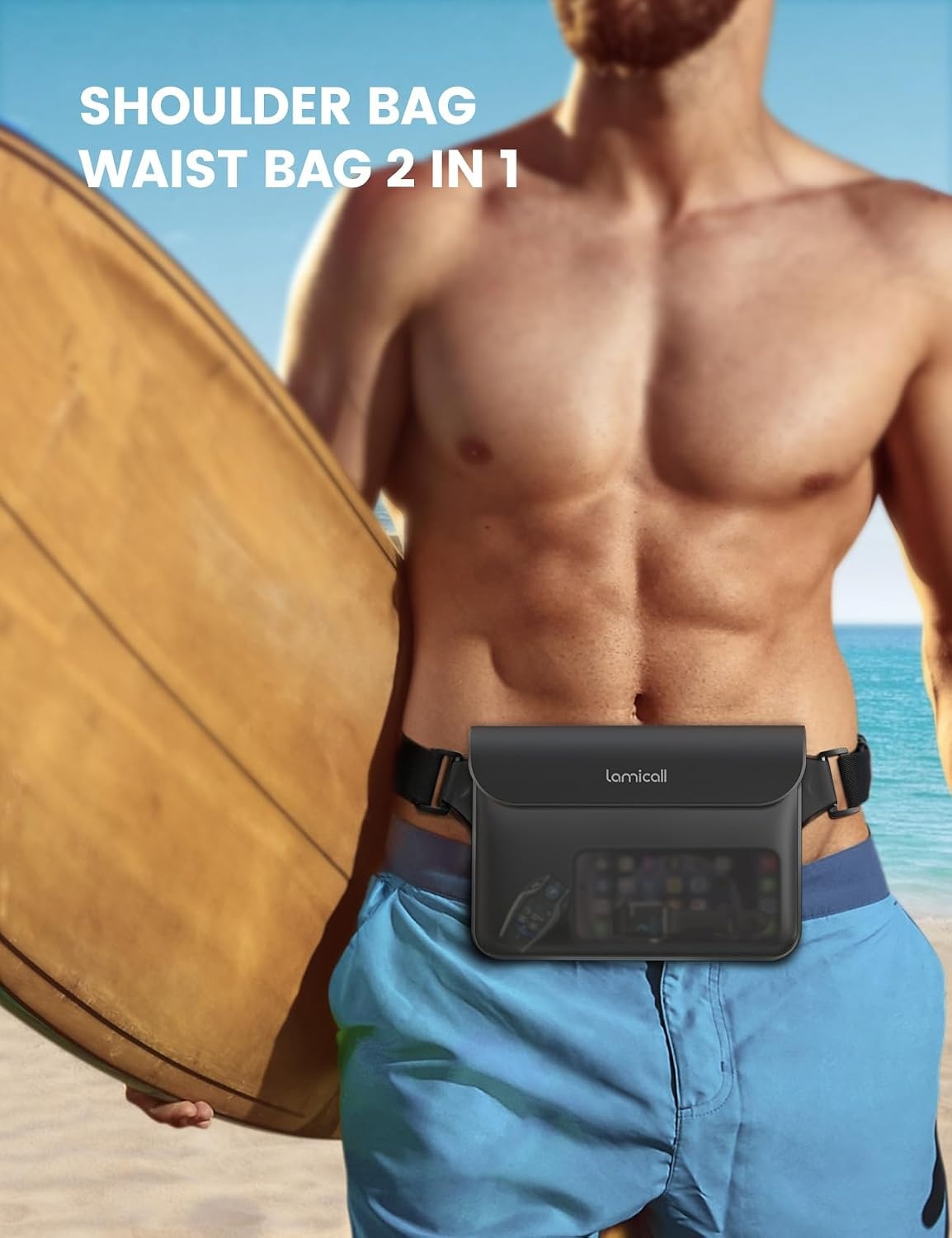 image:imageLamicall Waterproof Fanny Pack Cruise Essentials 2025 Elastic Waist Strap Dry Bag Pouch Travel Boat Paddle Kayak Beach Swimming Accessories 87 for iPhone 17 16 15 14 13 Pro Max Air