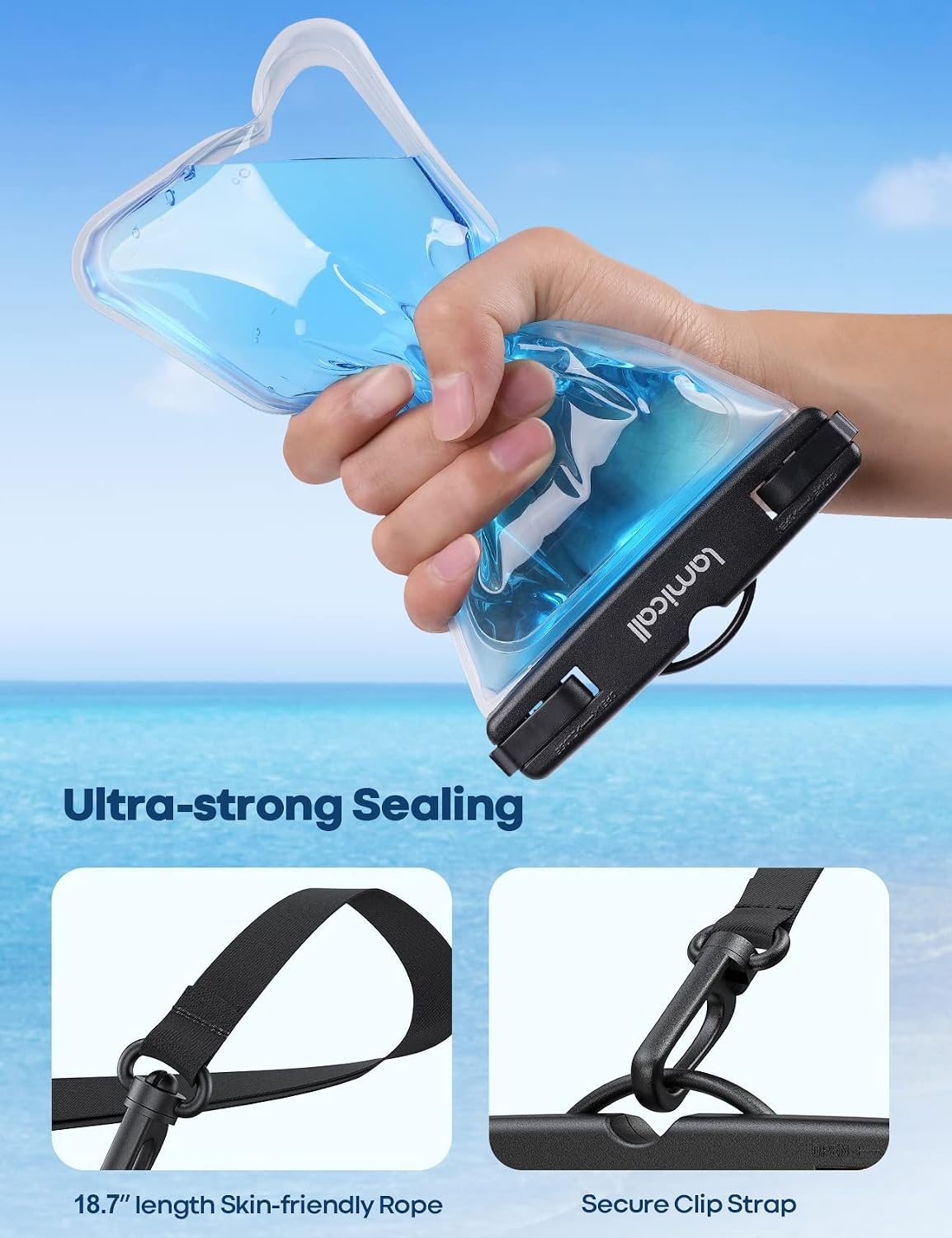 image:imageLamicall Waterproof Phone Pouch 2 Pack IPX8 Water Proof Cell Phone Case Beach amp Cruise Essentials Touch Screen Dry Bag for iPhone 17 16 15 14 13 12 11 Pro Max Plus Galaxy S25 for 7 with CaseTransparent Transparent