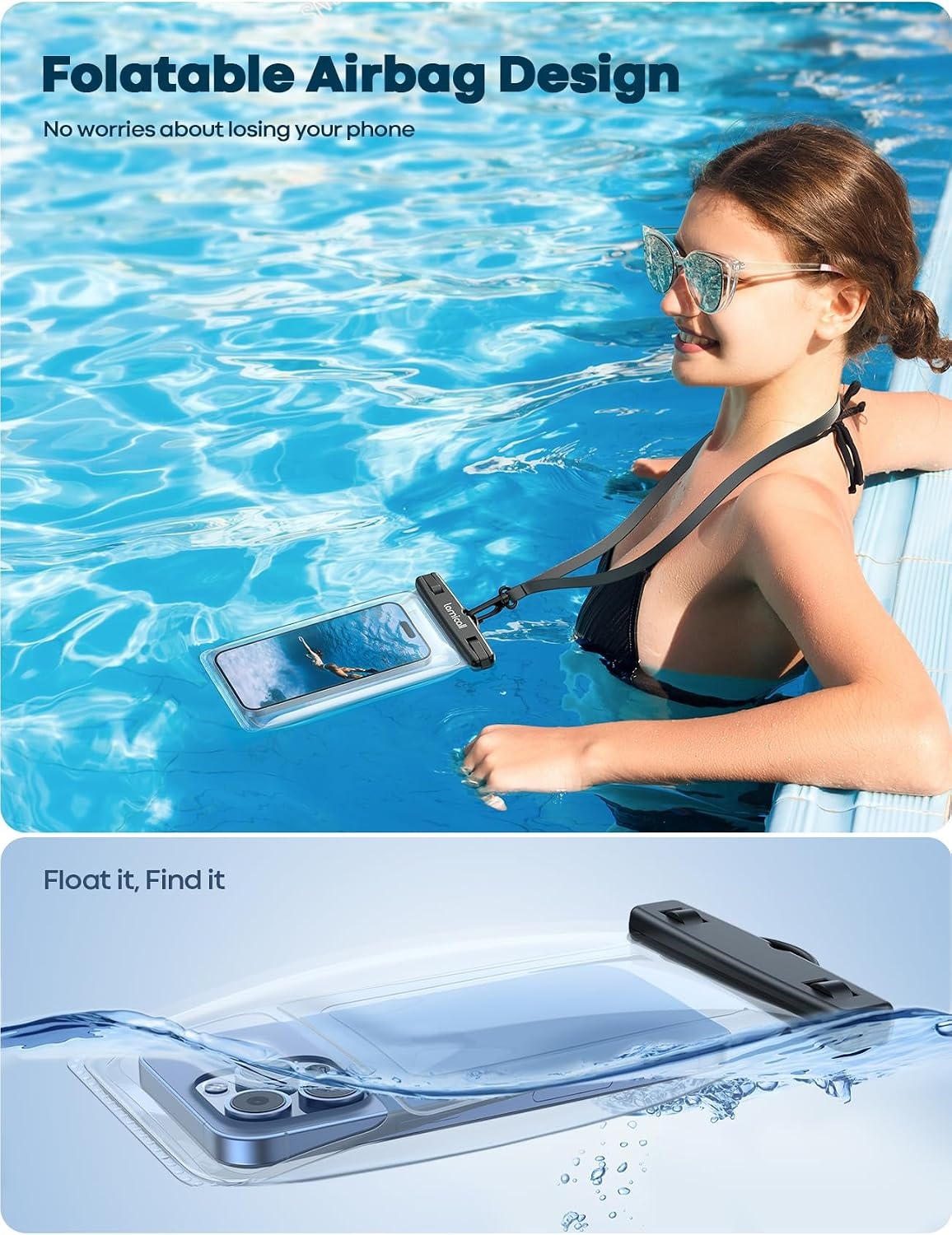 image:imageLamicall Waterproof Phone Pouch 2 Pack IPX8 Water Proof Cell Phone Case Beach amp Cruise Essentials Touch Screen Dry Bag for iPhone 17 16 15 14 13 12 11 Pro Max Plus Galaxy S25 for 7 with CaseFloat White7