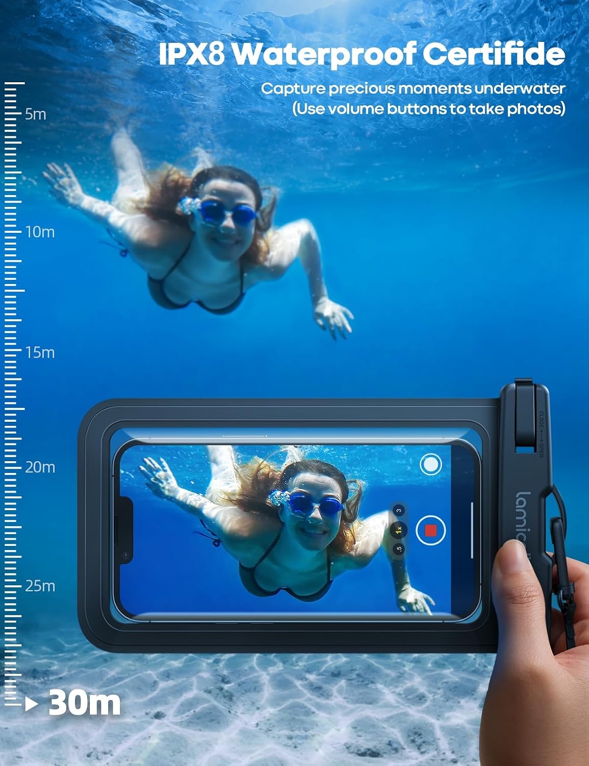 image:imageLamicall Waterproof Phone Pouch 2 Pack IPX8 Water Proof Cell Phone Case Beach amp Cruise Essentials Touch Screen Dry Bag for iPhone 17 16 15 14 13 12 11 Pro Max Plus Galaxy S25 for 7 with CaseBlack Blue