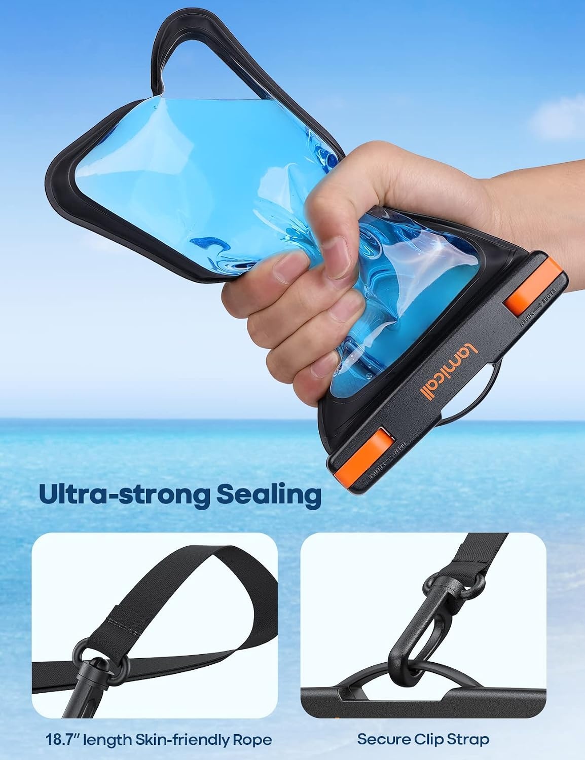 image:imageLamicall Waterproof Phone Pouch 2 Pack IPX8 Water Proof Cell Phone Case Beach amp Cruise Essentials Touch Screen Dry Bag for iPhone 17 16 15 14 13 12 11 Pro Max Plus Galaxy S25 for 7 with CaseBlack Orange