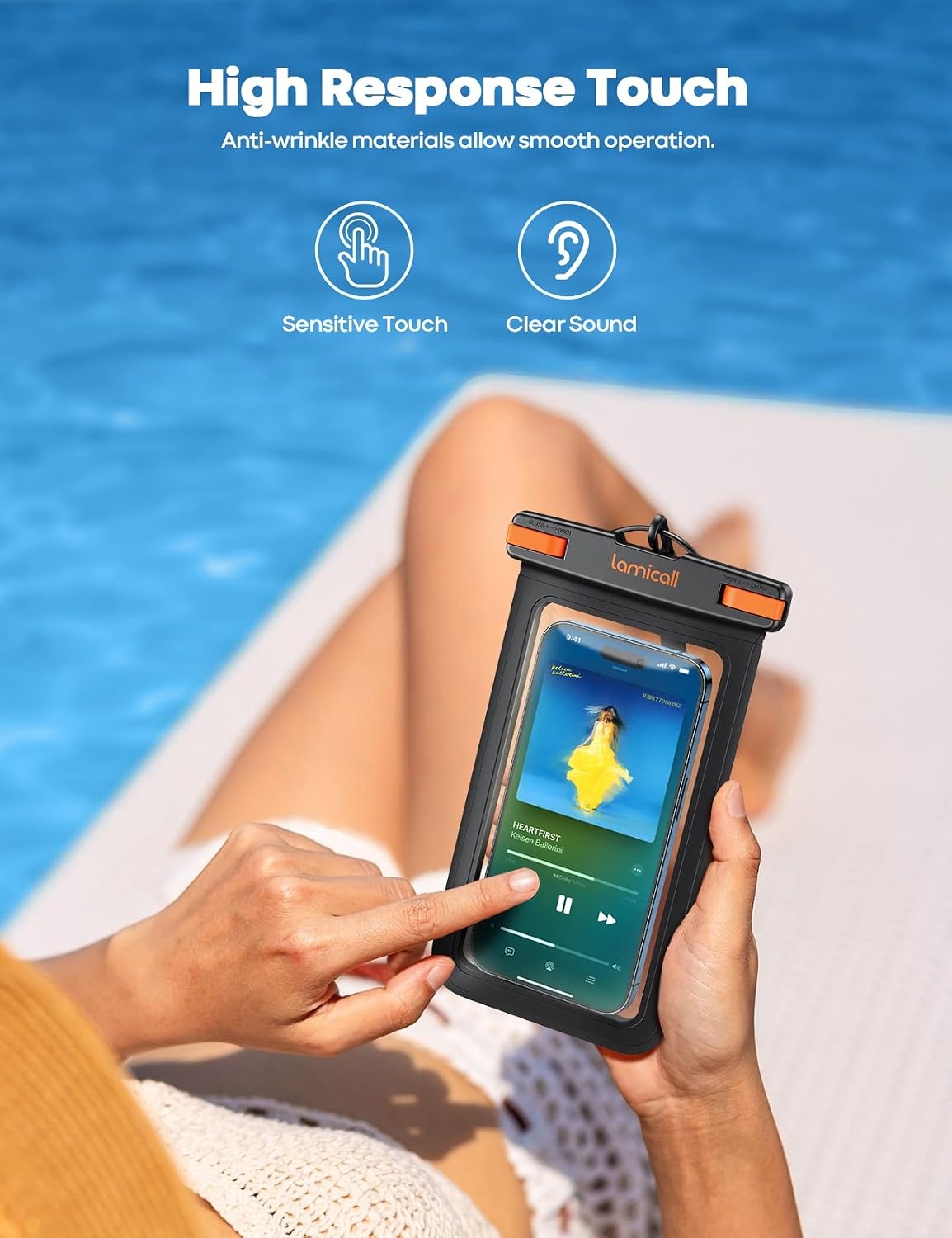 image:imageLamicall Waterproof Phone Pouch 2 Pack IPX8 Water Proof Cell Phone Case Beach amp Cruise Essentials Touch Screen Dry Bag for iPhone 17 16 15 14 13 12 11 Pro Max Plus Galaxy S25 for 7 with CaseBlack Orange