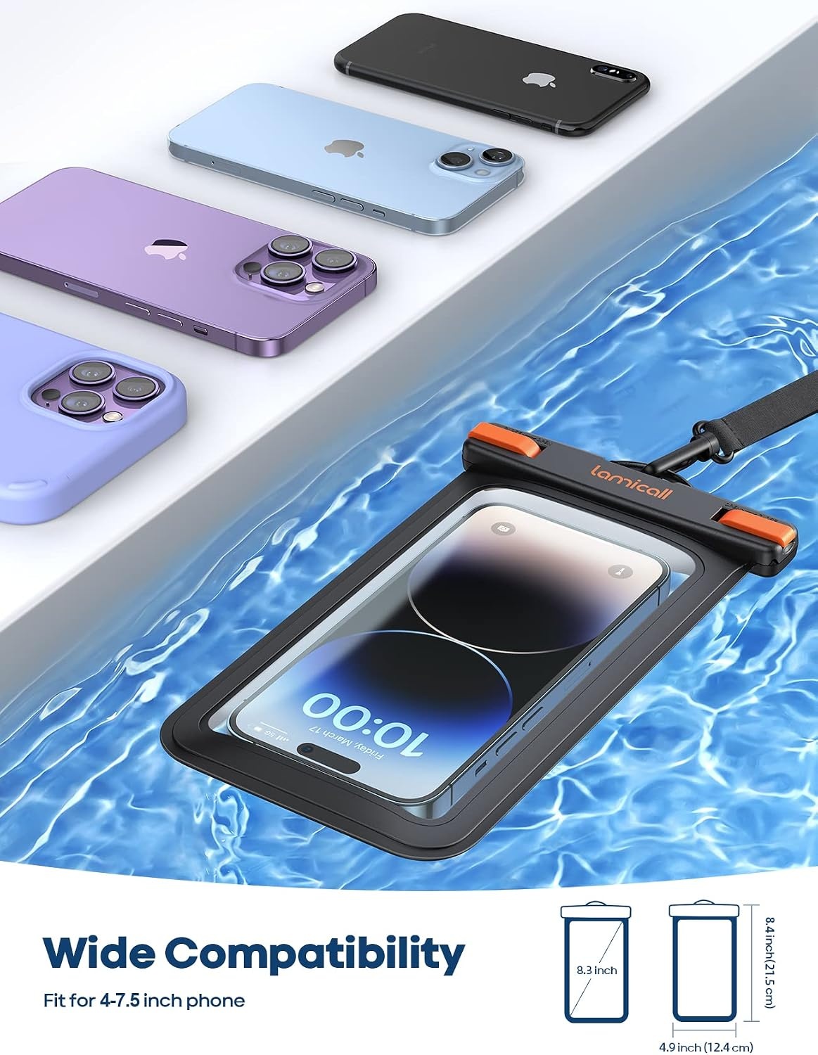 image:imageLamicall Waterproof Phone Pouch 2 Pack IPX8 Water Proof Cell Phone Case Beach amp Cruise Essentials Touch Screen Dry Bag for iPhone 17 16 15 14 13 12 11 Pro Max Plus Galaxy S25 for 7 with CaseBlack Orange