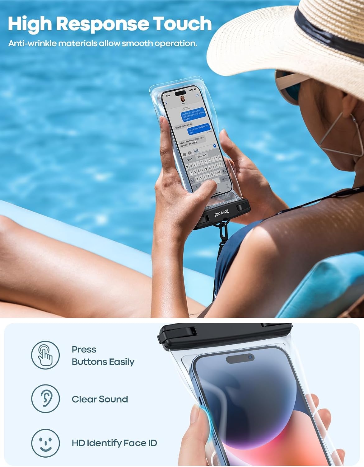 image:imageLamicall Waterproof Phone Pouch 2 Pack IPX8 Water Proof Cell Phone Case Beach amp Cruise Essentials Touch Screen Dry Bag for iPhone 17 16 15 14 13 12 11 Pro Max Plus Galaxy S25 for 7 with CaseFloat White7