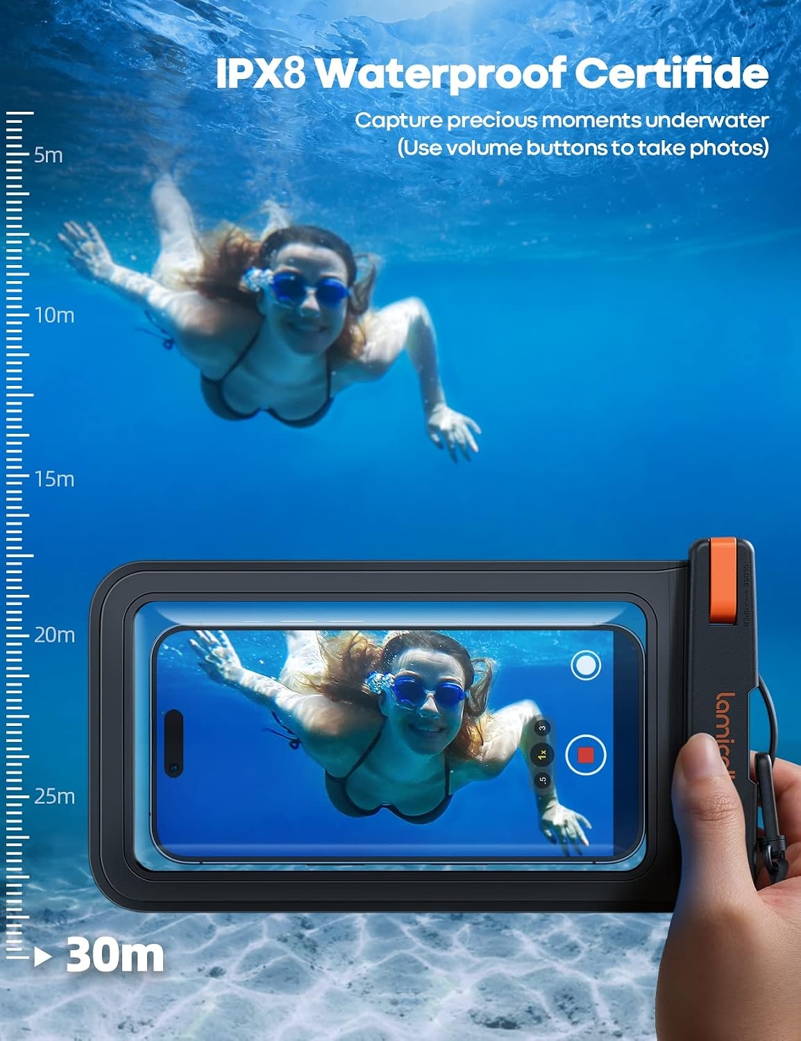 image:imageLamicall Waterproof Phone Pouch 2 Pack IPX8 Water Proof Cell Phone Case Beach amp Cruise Essentials Touch Screen Dry Bag for iPhone 17 16 15 14 13 12 11 Pro Max Plus Galaxy S25 for 7 with CaseBlack Orange