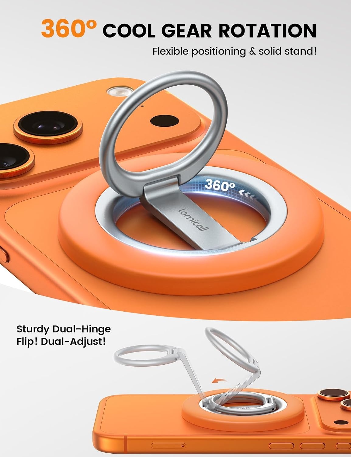 image:imageLamicall for MagSafe Magnetic Phone Ring Grip 360 Rotation Stand Holder Super Magnet Finger Grip Holder Kickstand for iPhone 17 16 15 14 13 12 Pro Max Air Androids Cellphone Mag Safe AccessoriesCosmic Orange
