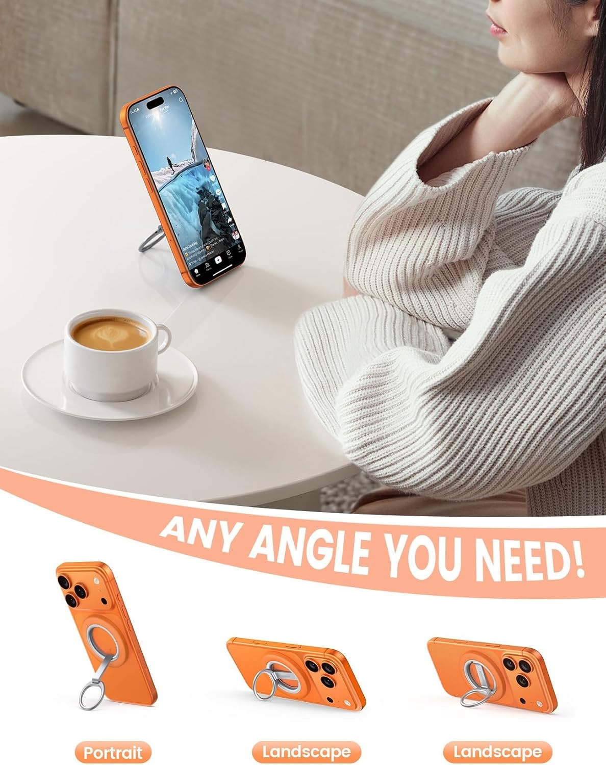 image:imageLamicall for MagSafe Magnetic Phone Ring Grip 360 Rotation Stand Holder Super Magnet Finger Grip Holder Kickstand for iPhone 17 16 15 14 13 12 Pro Max Air Androids Cellphone Mag Safe AccessoriesCosmic Orange