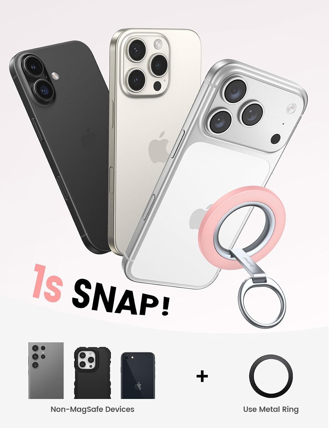 image:imageLamicall for MagSafe Magnetic Phone Ring Grip 360 Rotation Stand Holder Super Magnet Finger Grip Holder Kickstand for iPhone 17 16 15 14 13 12 Pro Max Air Androids Cellphone Mag Safe AccessoriesSakura Pink