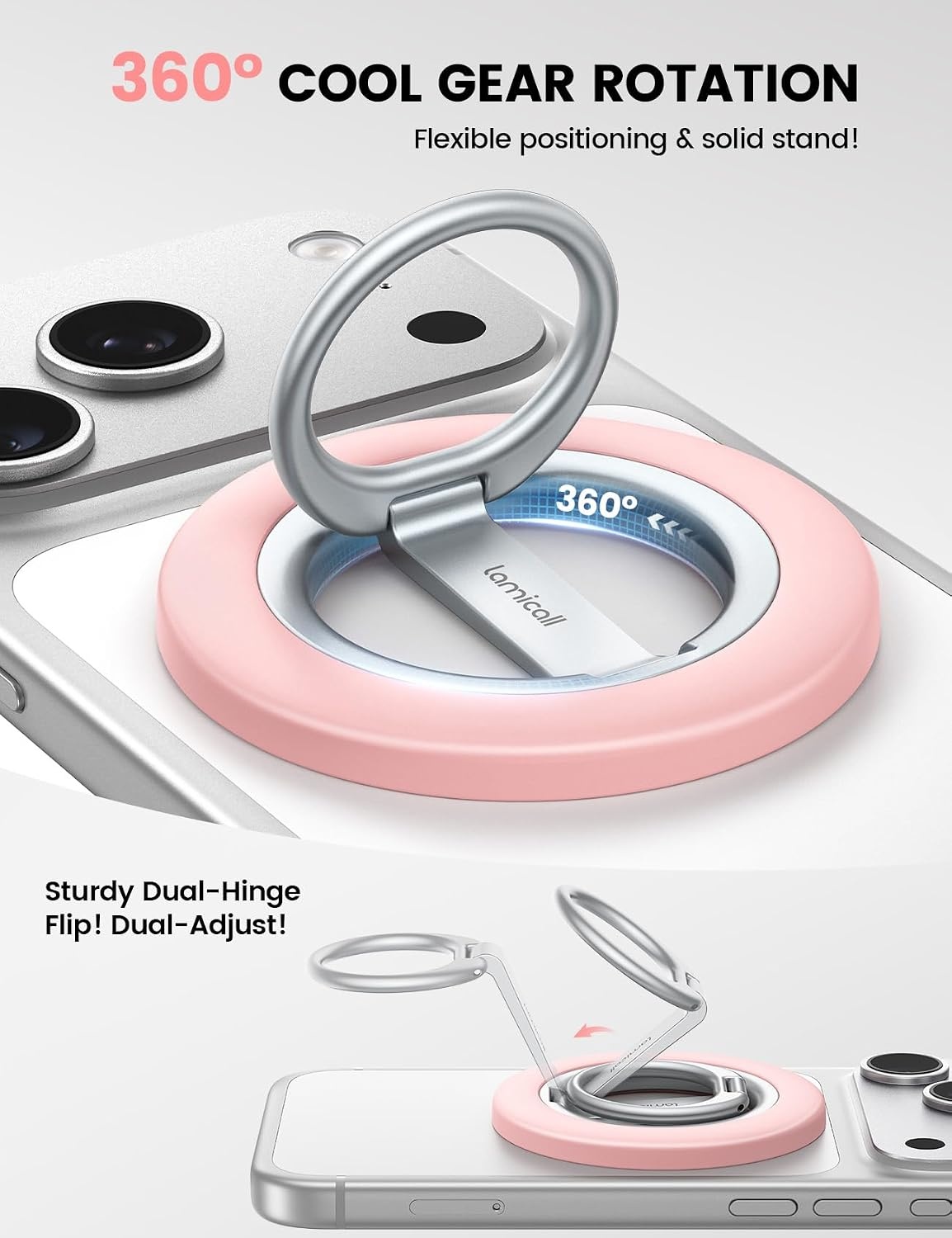 image:imageLamicall for MagSafe Magnetic Phone Ring Grip 360 Rotation Stand Holder Super Magnet Finger Grip Holder Kickstand for iPhone 17 16 15 14 13 12 Pro Max Air Androids Cellphone Mag Safe AccessoriesSakura Pink