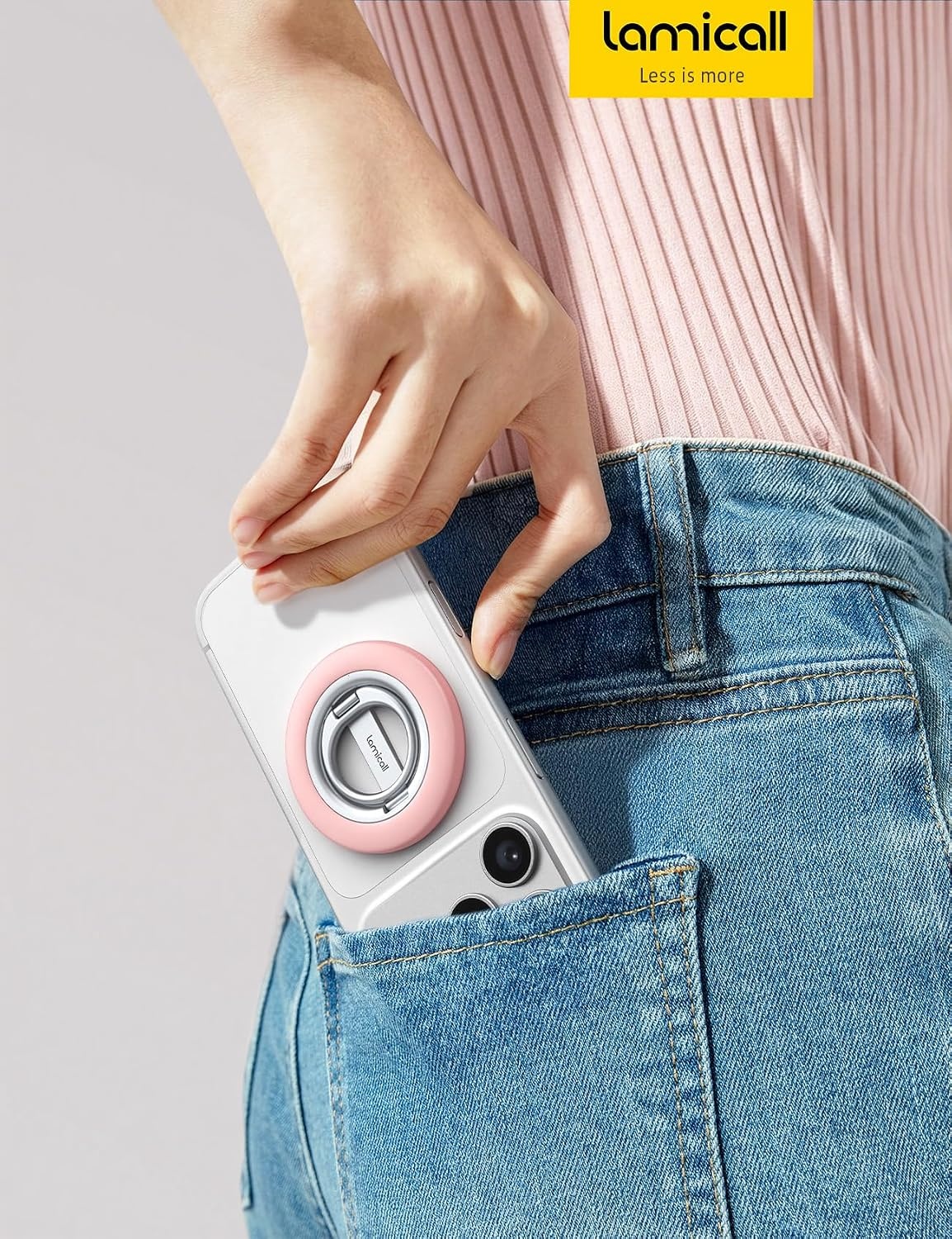 image:imageLamicall for MagSafe Magnetic Phone Ring Grip 360 Rotation Stand Holder Super Magnet Finger Grip Holder Kickstand for iPhone 17 16 15 14 13 12 Pro Max Air Androids Cellphone Mag Safe AccessoriesSakura Pink