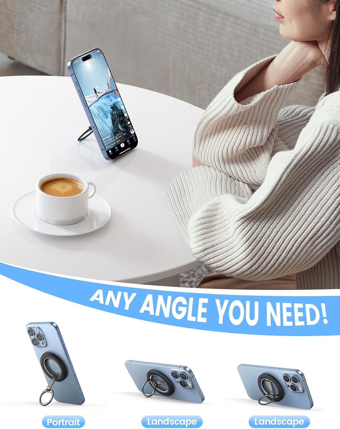image:imageLamicall for MagSafe Magnetic Phone Ring Grip 360 Rotation Stand Holder Super Magnet Finger Grip Holder Kickstand for iPhone 17 16 15 14 13 12 Pro Max Air Androids Cellphone Mag Safe AccessoriesMisty Black
