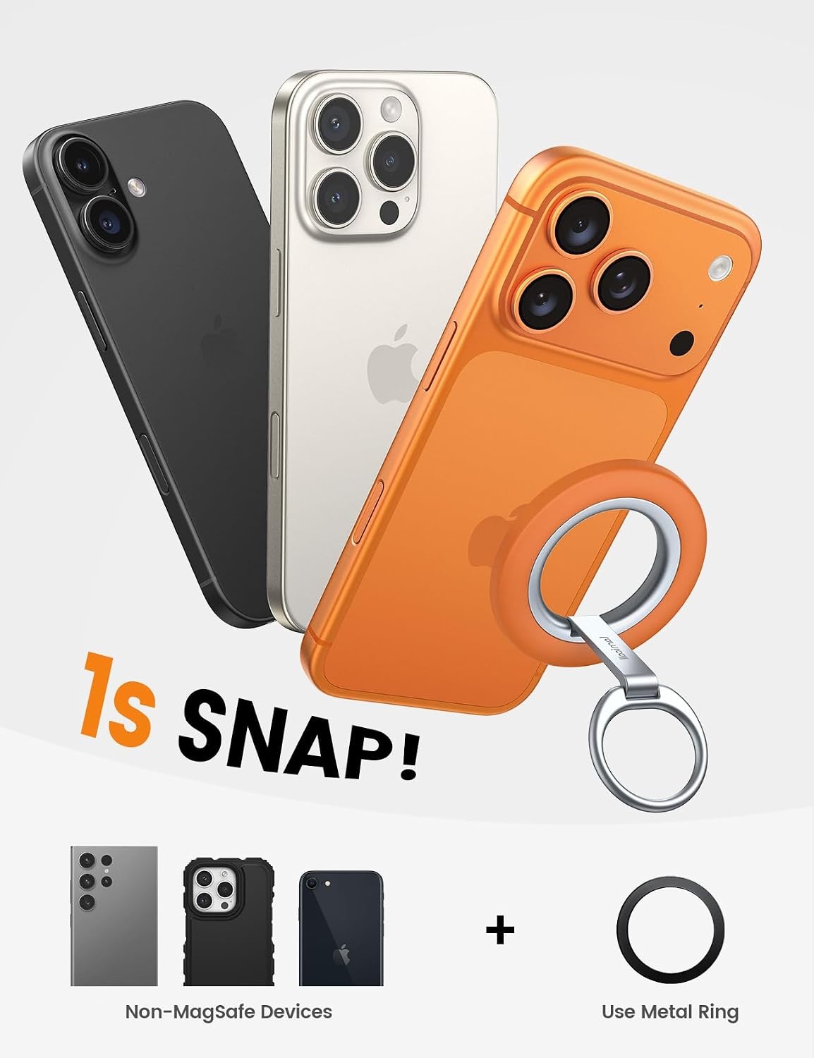 image:imageLamicall for MagSafe Magnetic Phone Ring Grip 360 Rotation Stand Holder Super Magnet Finger Grip Holder Kickstand for iPhone 17 16 15 14 13 12 Pro Max Air Androids Cellphone Mag Safe AccessoriesCosmic Orange