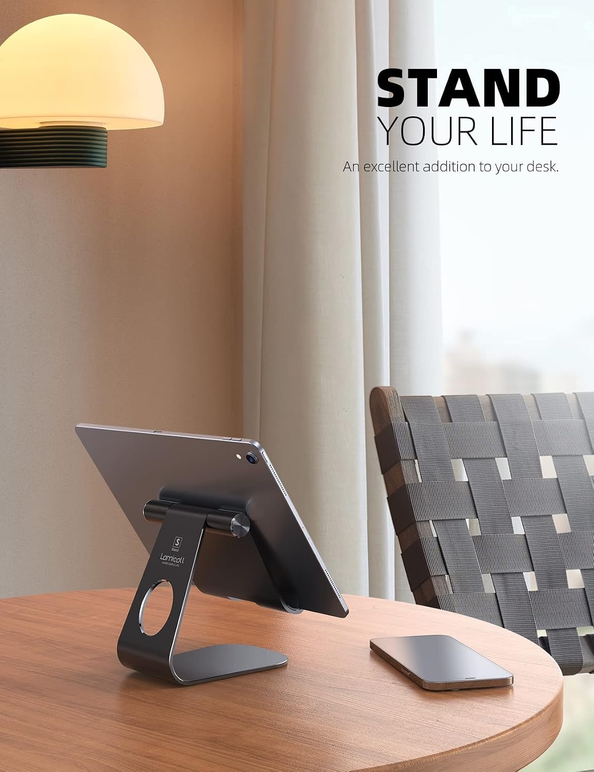 image:imageLamicall iPad Stand Adjustable Tablet Holder Sturdy Aluminum MultiAngle Dock Stand for 413 iPad Pro Air Mini Kindle Tab Switch All Aluminum Metal MultiAngle Sturdy Office Desk AccessoriesBlack