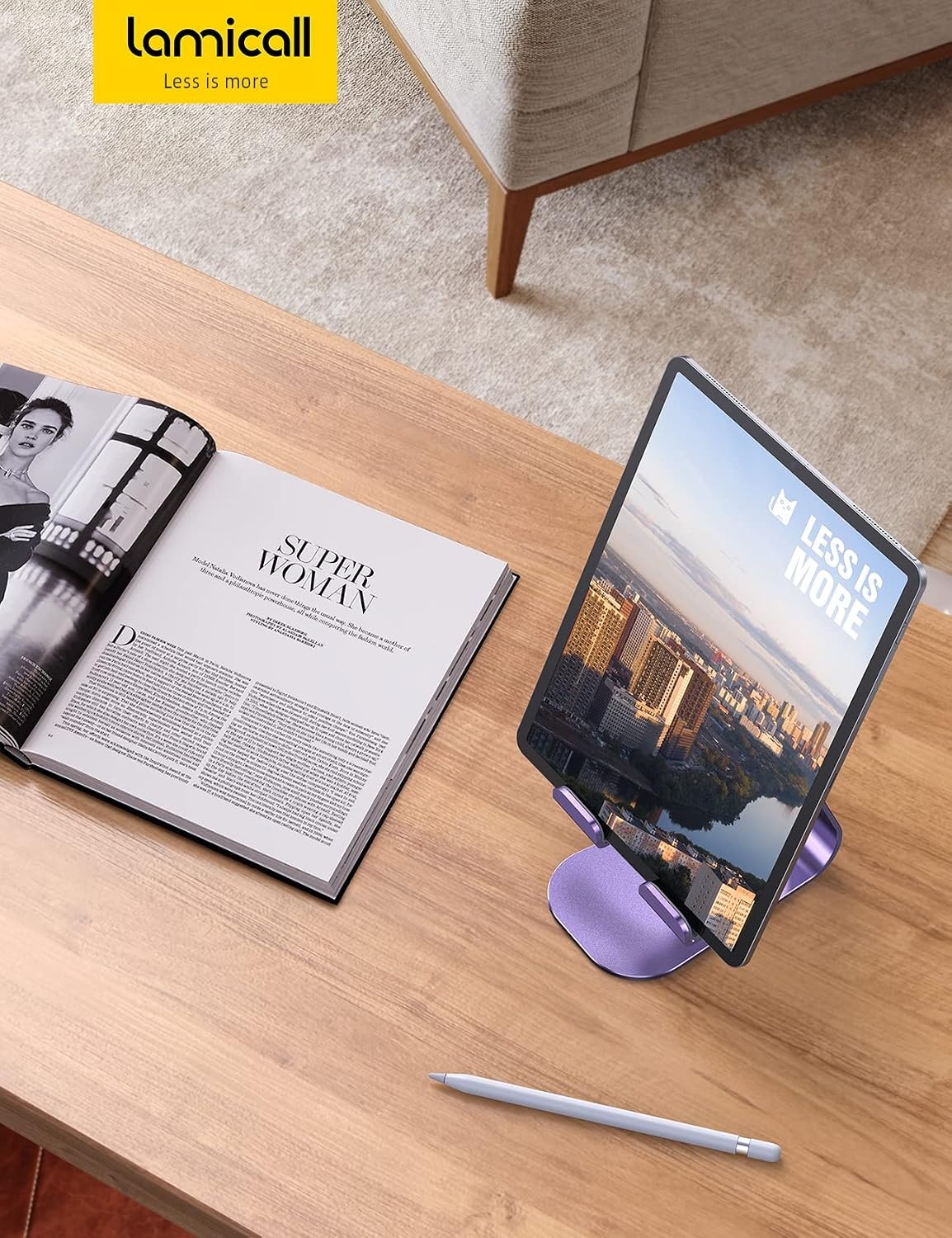 image:imageLamicall iPad Stand Adjustable Tablet Holder Sturdy Aluminum MultiAngle Dock Stand for 413 iPad Pro Air Mini Kindle Tab Switch All Aluminum Metal MultiAngle Sturdy Office Desk AccessoriesPurple
