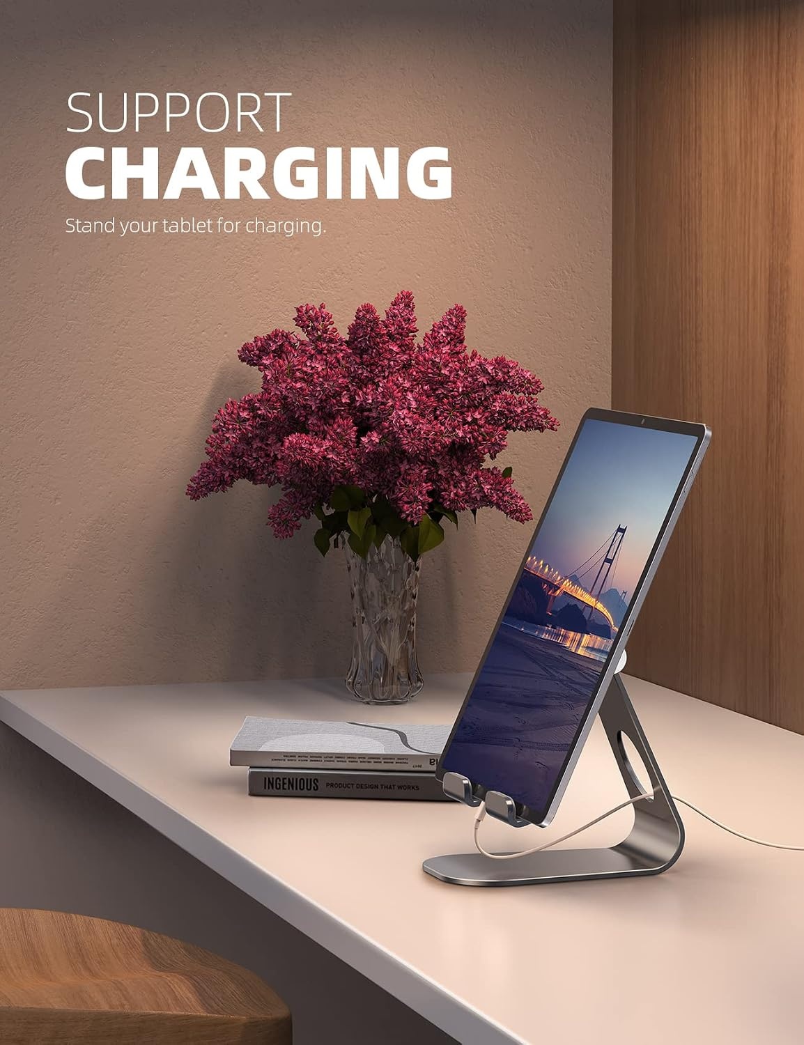 image:imageLamicall iPad Stand Adjustable Tablet Holder Sturdy Aluminum MultiAngle Dock Stand for 413 iPad Pro Air Mini Kindle Tab Switch All Aluminum Metal MultiAngle Sturdy Office Desk AccessoriesGray