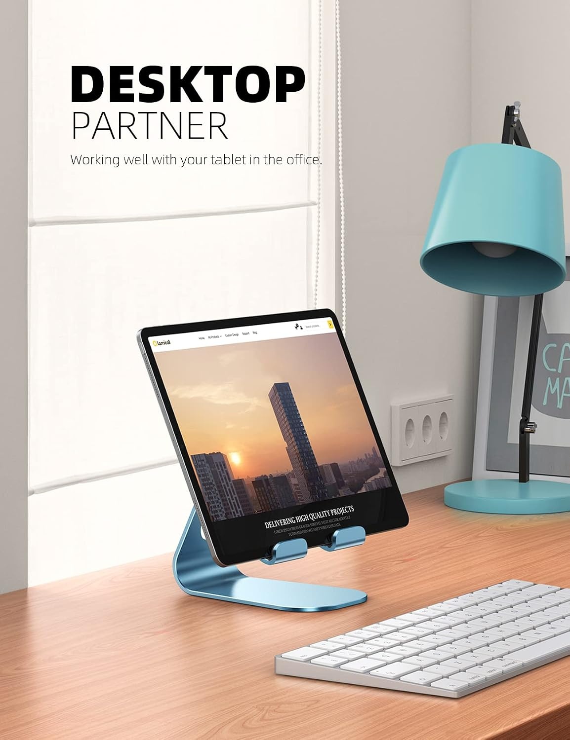 image:imageLamicall iPad Stand Adjustable Tablet Holder Sturdy Aluminum MultiAngle Dock Stand for 413 iPad Pro Air Mini Kindle Tab Switch All Aluminum Metal MultiAngle Sturdy Office Desk AccessoriesBlue
