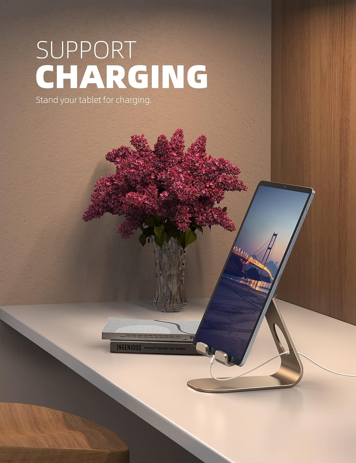 image:imageLamicall iPad Stand Adjustable Tablet Holder Sturdy Aluminum MultiAngle Dock Stand for 413 iPad Pro Air Mini Kindle Tab Switch All Aluminum Metal MultiAngle Sturdy Office Desk AccessoriesGold
