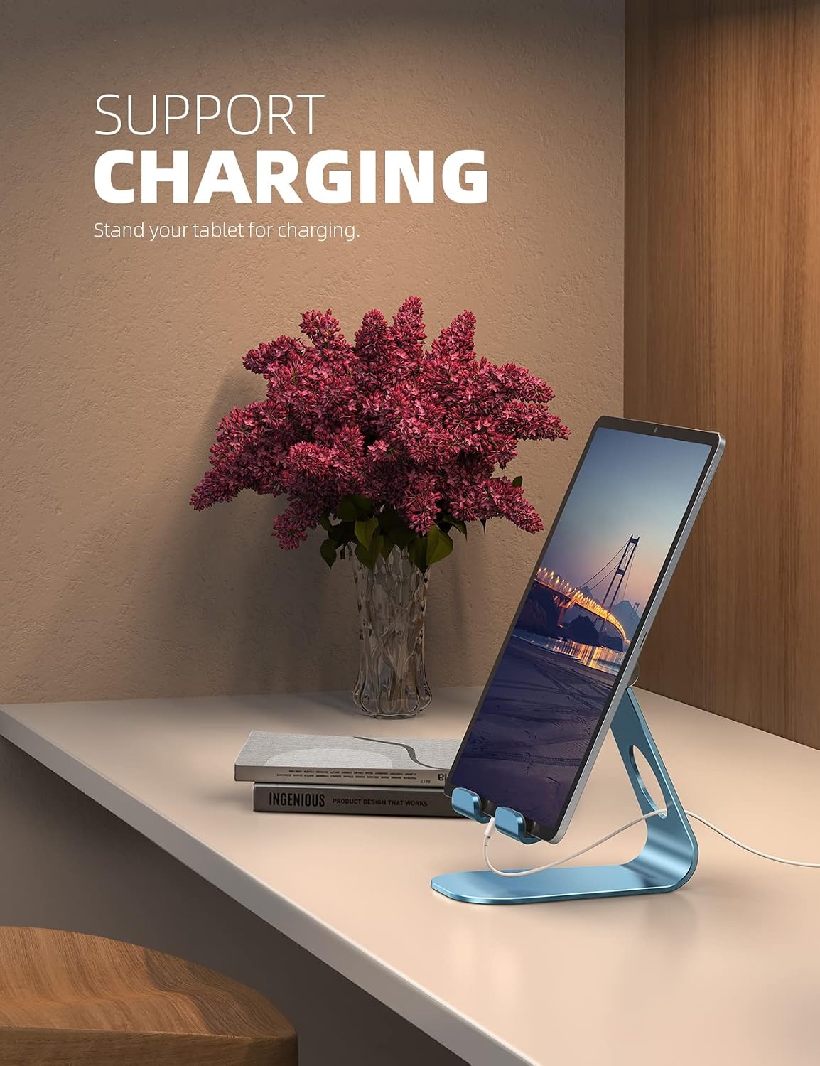image:imageLamicall iPad Stand Adjustable Tablet Holder Sturdy Aluminum MultiAngle Dock Stand for 413 iPad Pro Air Mini Kindle Tab Switch All Aluminum Metal MultiAngle Sturdy Office Desk AccessoriesBlue