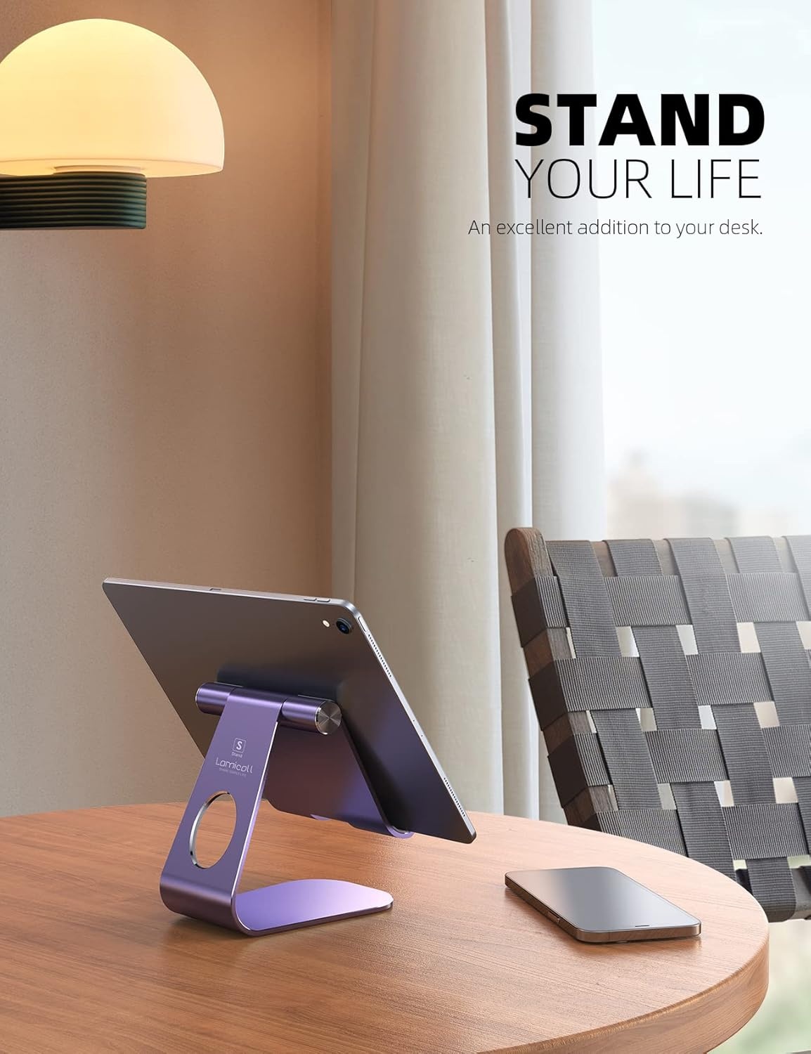 image:imageLamicall iPad Stand Adjustable Tablet Holder Sturdy Aluminum MultiAngle Dock Stand for 413 iPad Pro Air Mini Kindle Tab Switch All Aluminum Metal MultiAngle Sturdy Office Desk AccessoriesPurple
