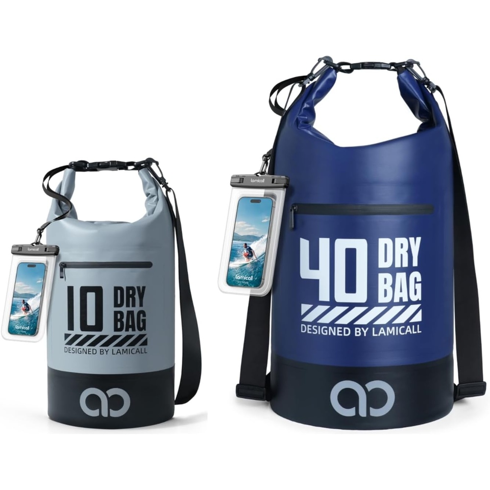 image:imageLamicall 10L amp 40L Dry Bag Waterproof Backpack  Zippered Pocket Roll Top Waterproof Bag Navy Blue amp Lemon Yellow