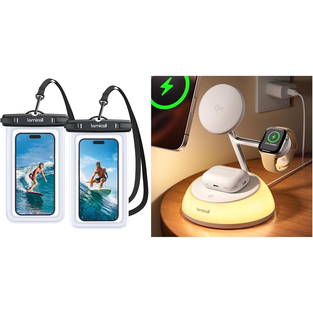 image:imageLamicall 15W Qi2 Charging Station for Apple amp Waterproof Phone Pouch