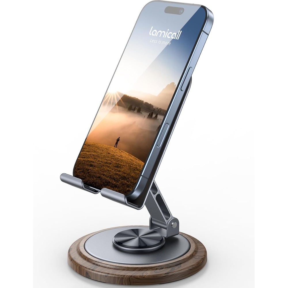 image:imageLamicall 360 Rotation Cell Phone Stand for Desk Sturdy Phone Holder  Foldable Adjustable Desktop Phone Stand Office Gaming Desk Accessories for iPhone 17 16 15 14 13 12 Pro Max Galaxy S26 S25Grey