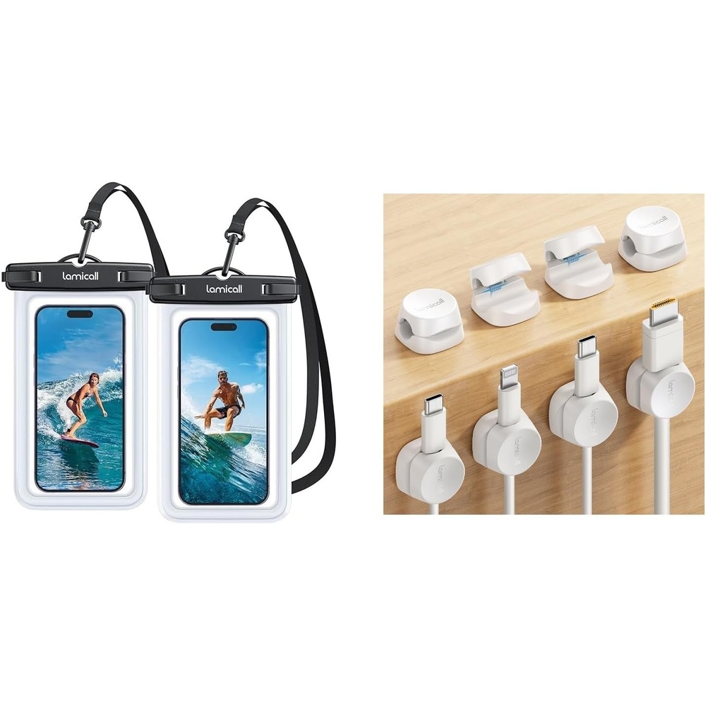 image:imageLamicall 8Pack Cord Organizer Spring Clips Waterproof Phone Pouch