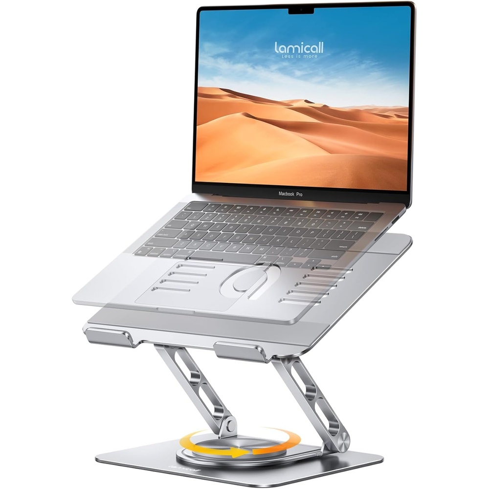 image:imageLamicall Adjustable Laptop Stand for Desk 360 Rotating Base for 10173 Aluminum Laptop Riser Ergonomic Computer Stand Foldable Protable fits MacBook Neo Air Pro Dell HP Lenovo Office Home BlackNEW Upgraded Silver