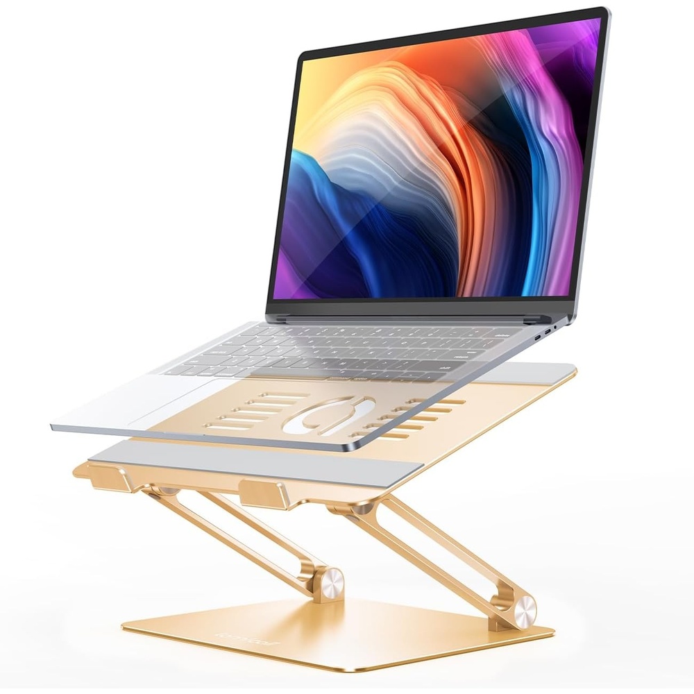 image:imageLamicall Adjustable Laptop Stand for Desk for MacBook Air Pro HP 10173 Aluminum Computer Notebook Holder Portable Laptop Riser Foldable Ergonomic Office Desk Accessories for Dell XPS Silver5Gold
