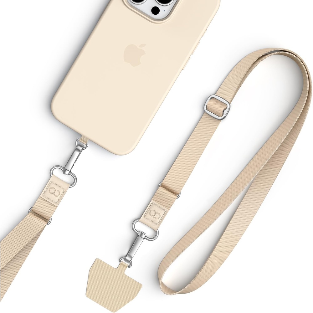 image:imageLamicall Cell Phone Lanyard Crossbody 2 Pack Adjustable 2028 Strap 2cm Wide Comfort Strap Secure Metal Hook 2 Reinforced Tether Patches Fits FullCoverage Phone Cases BeigeKhaki