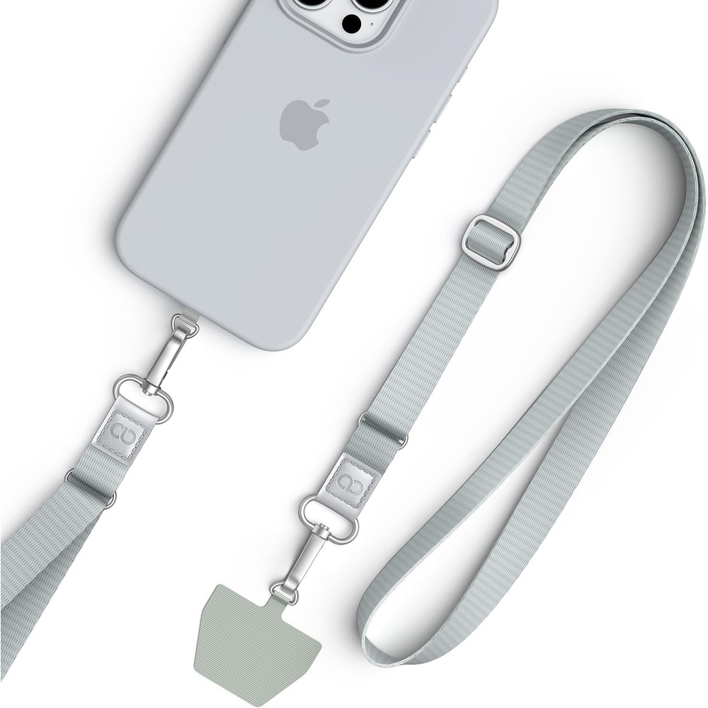 image:imageLamicall Cell Phone Lanyard Crossbody 2 Pack Adjustable 2028 Strap 2cm Wide Comfort Strap Secure Metal Hook 2 Reinforced Tether Patches Fits FullCoverage Phone Cases BeigeGray Silver