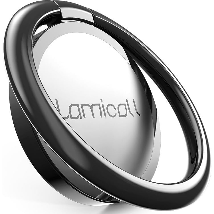 image:imageLamicall Cell Phone Ring Holder Stand Polished Metal Finger Grip 360 Rotation Finger Ring Kickstand for Magnetic Car Mount Fit iPhone 17 16 Pro Max Androids Cellphone AccessoriesMatte Black